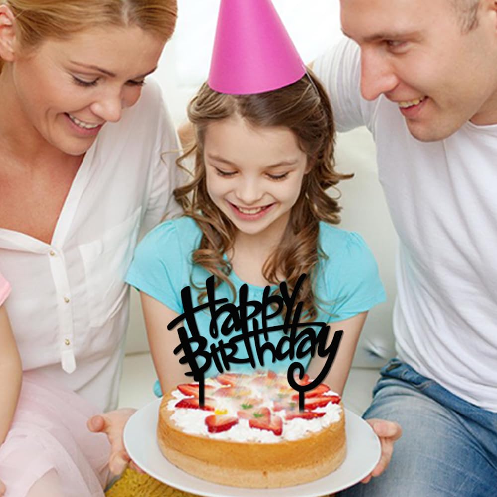 Keoysek Happy Birthday Cake Topper, Black Acrylic Versatile Cake Topper