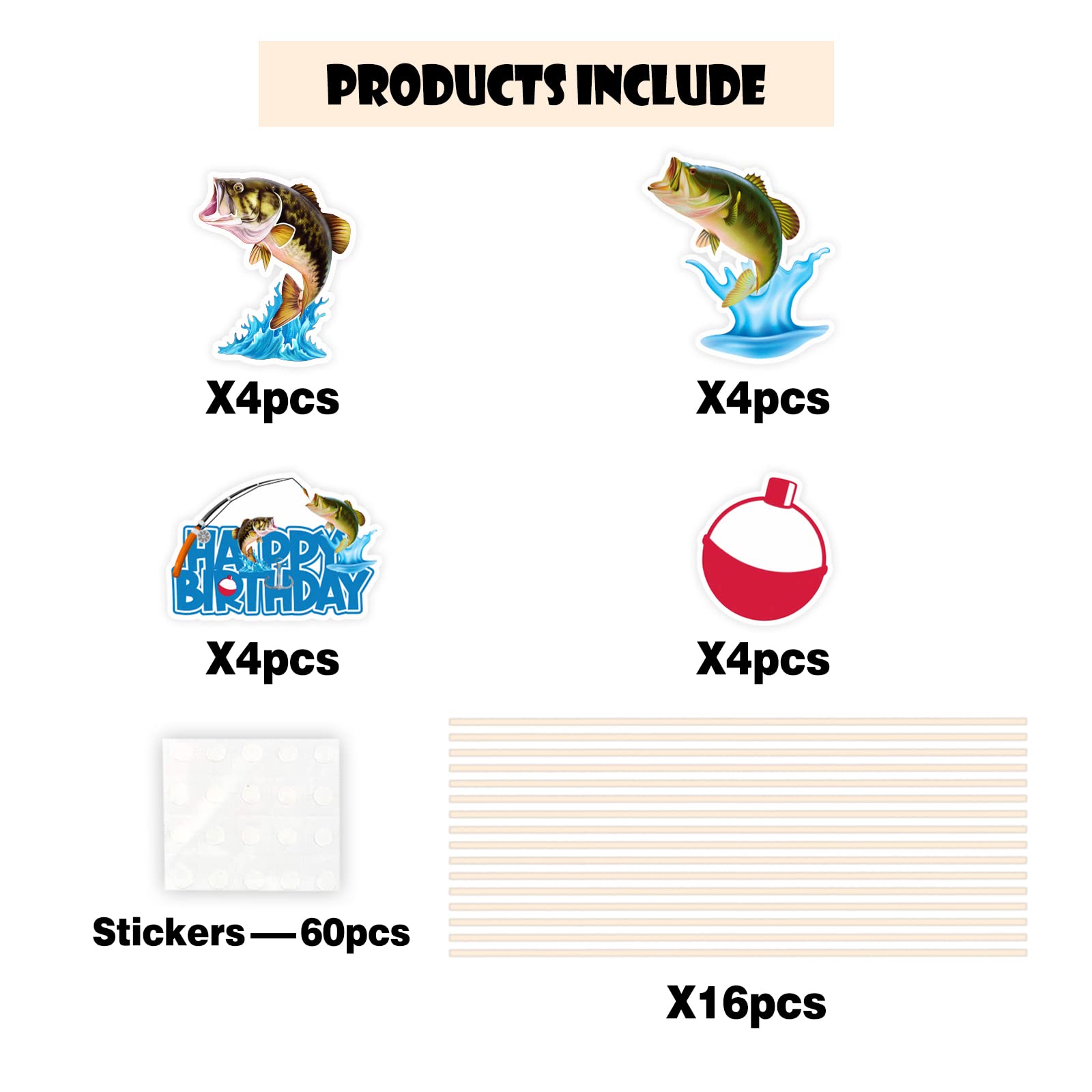 LECAKTO Fishing Themed Centerpiece Sticks, Fisherman Birthday Table Topper - Gone Fishing Themed Birthday Party Decorations -16PCS