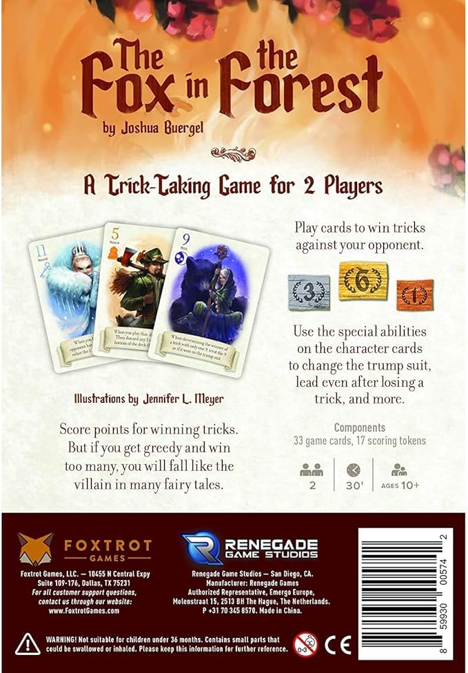 Renegade Game Studios Fox in the Forest ,2 Player Card Games, Trick-Taking Strategy Game for Adults, Compact Travel Board Game, 30 min