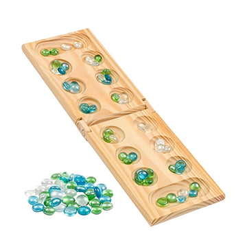Regal Games Mancala Board Game - Fun Classic Table Game with Wooden Board for Adults & Kids - 48 Glass Mancala Beads & 2 Player Games - Ideal