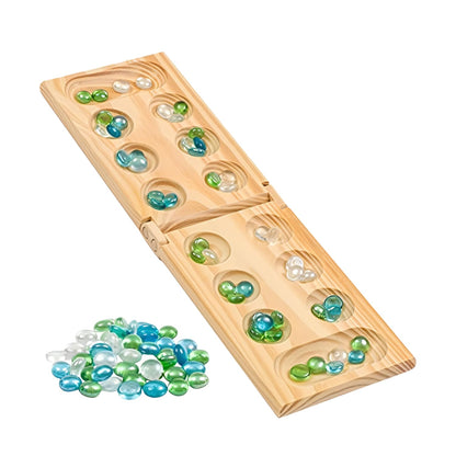 Regal Games Mancala Board Game - Fun Classic Table Game with Wooden Board for Adults & Kids - 48 Glass Mancala Beads & 2 Player Games - Ideal