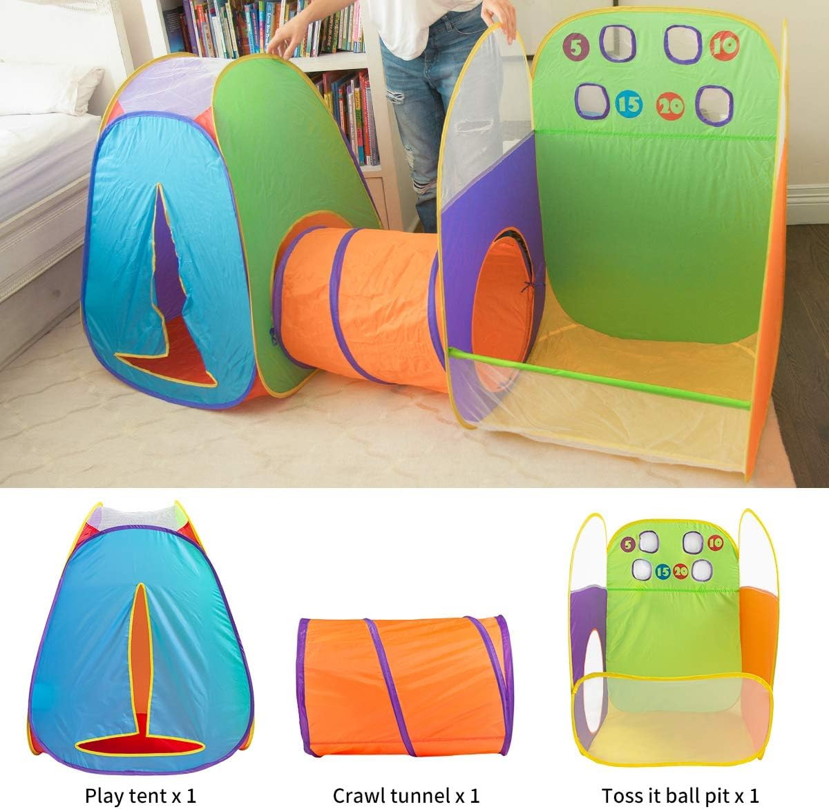 Alvantor® Kids Tent Play Tents & Tunnel 3-in-1 Pop Up Tent with Tunnel Toddler Ball Pit Indoor/Outdoor Tents Fun Toss It Game Zone Playhouse