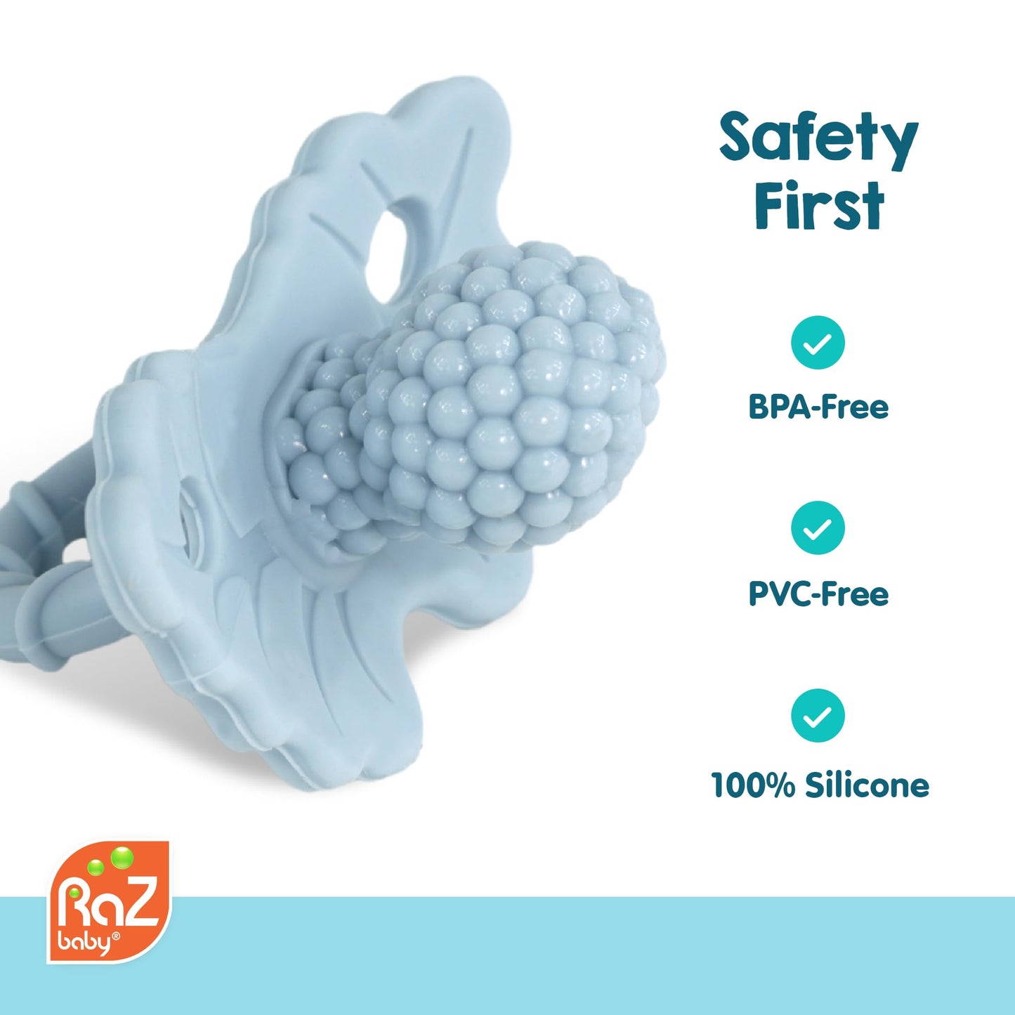 RaZbaby RaZberry Silicone Teether Pacifier - Teething Relief for Infants, Food-Grade, BPA-Free, Hands-Free, Natural Berrybumps Fruit Texture