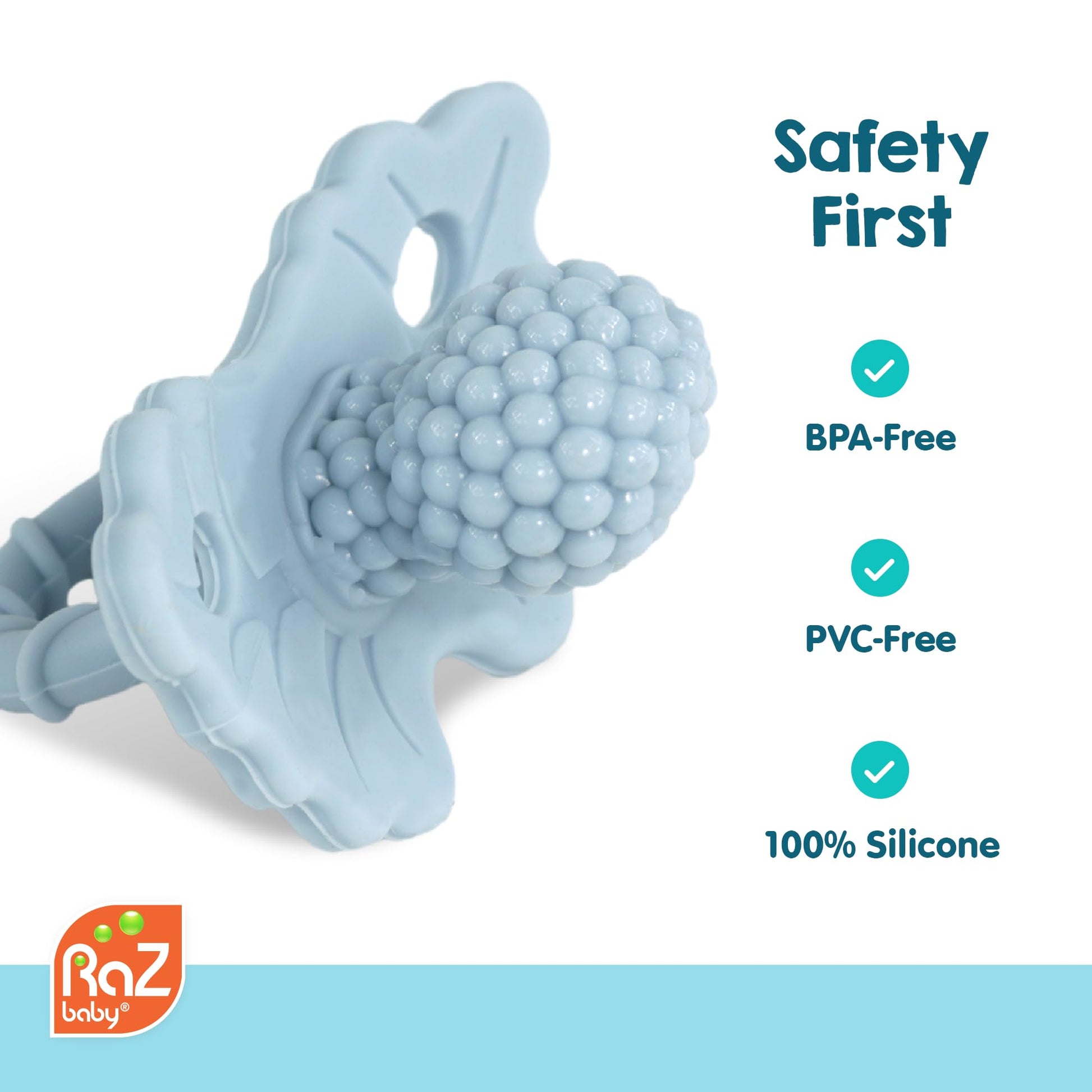 RaZbaby RaZberry Silicone Teether Pacifier - Teething Relief for Infants, Food-Grade, BPA-Free, Hands-Free, Natural Berrybumps Fruit Texture