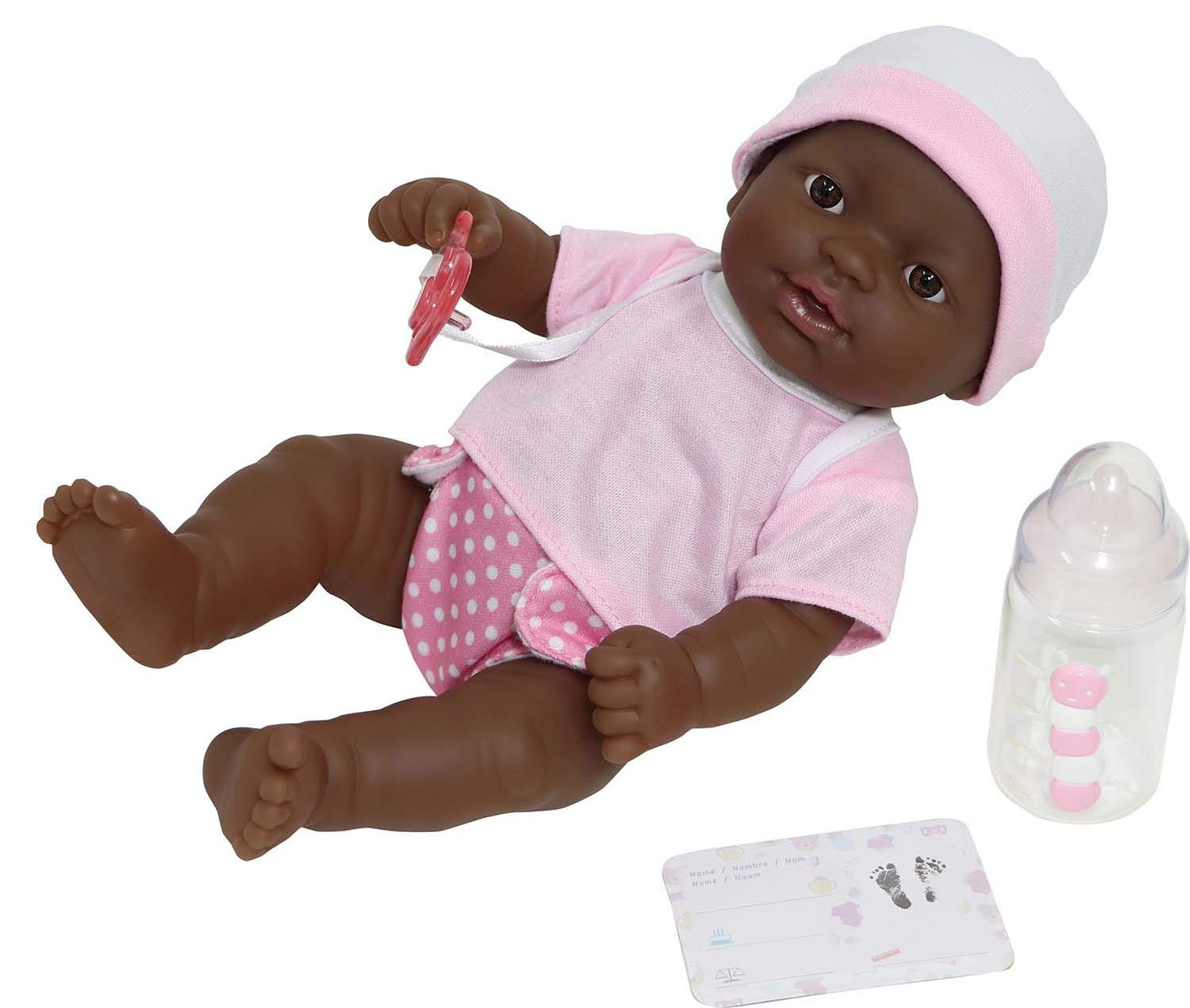 JC Toys - La Newborn Nursery | 7 Piece Doll Gift Set | 12" Life-Like African American Doll with Accessories | Pink | Ages 2+ (18345)