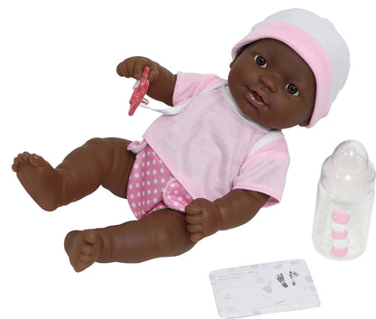 JC Toys - La Newborn Nursery | 7 Piece Doll Gift Set | 12" Life-Like African American Doll with Accessories | Pink | Ages 2+ (18345)