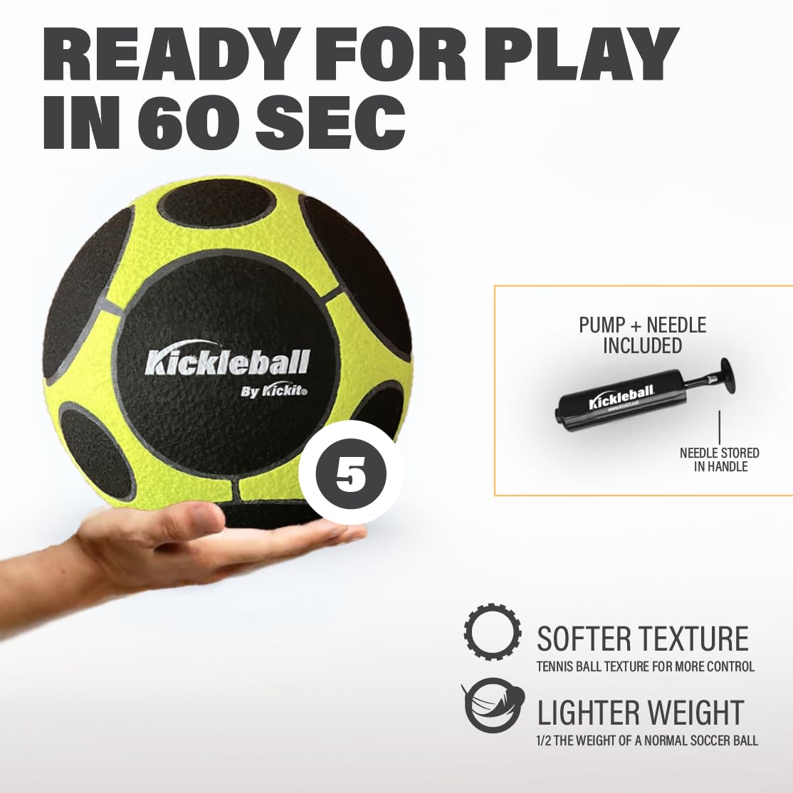 Kickit Kickleball Soccer Tennis Ball Engineered for Pickelball Play, Official Soft Lightweight Ball for Training, Freestyle & Juggling, All Ages