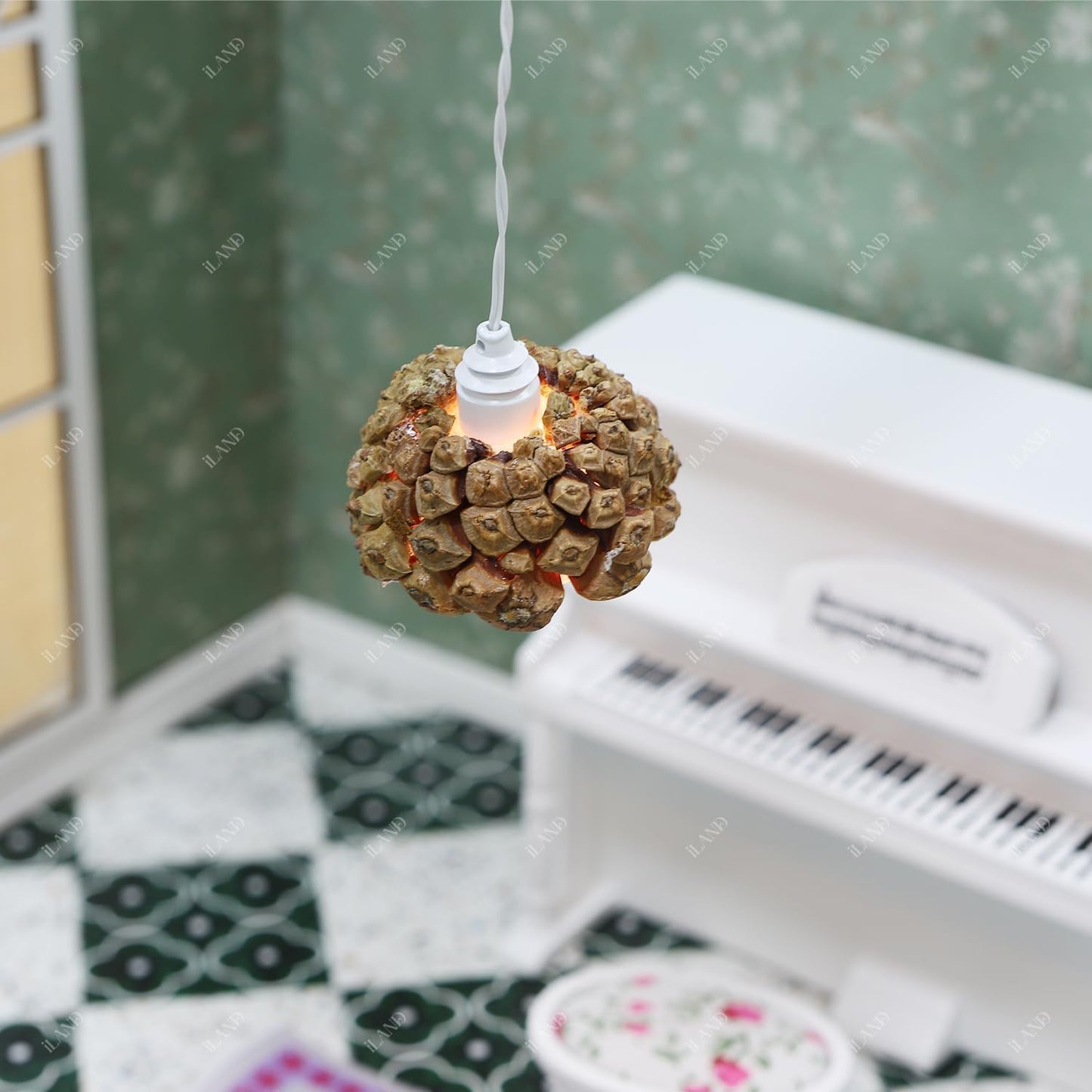 iLAND Dollhouse Accessories of Dollhouse Lights White Dome Pendant Light w/Plug, Modern Miniature Ceiling Lamp Mini House Lighting Decor Fits 1/12