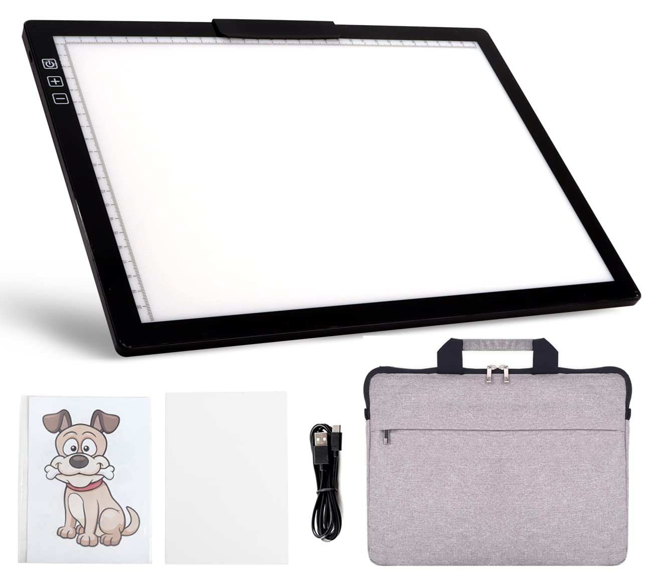 YINGWOND Rechargeable A4 LED Light Pad with Padded Case, Tracing Light Box w/Riser Stands and Paper Clip, 6 Levels of Brightness, Type-c Cable