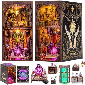 Wimlade DIY Book Nook Kit for Adults, 3D Wooden Puzzles Bookshelf Insert Decor with LED Light, Miniature House Dollhouse Kit Birthday Christmas