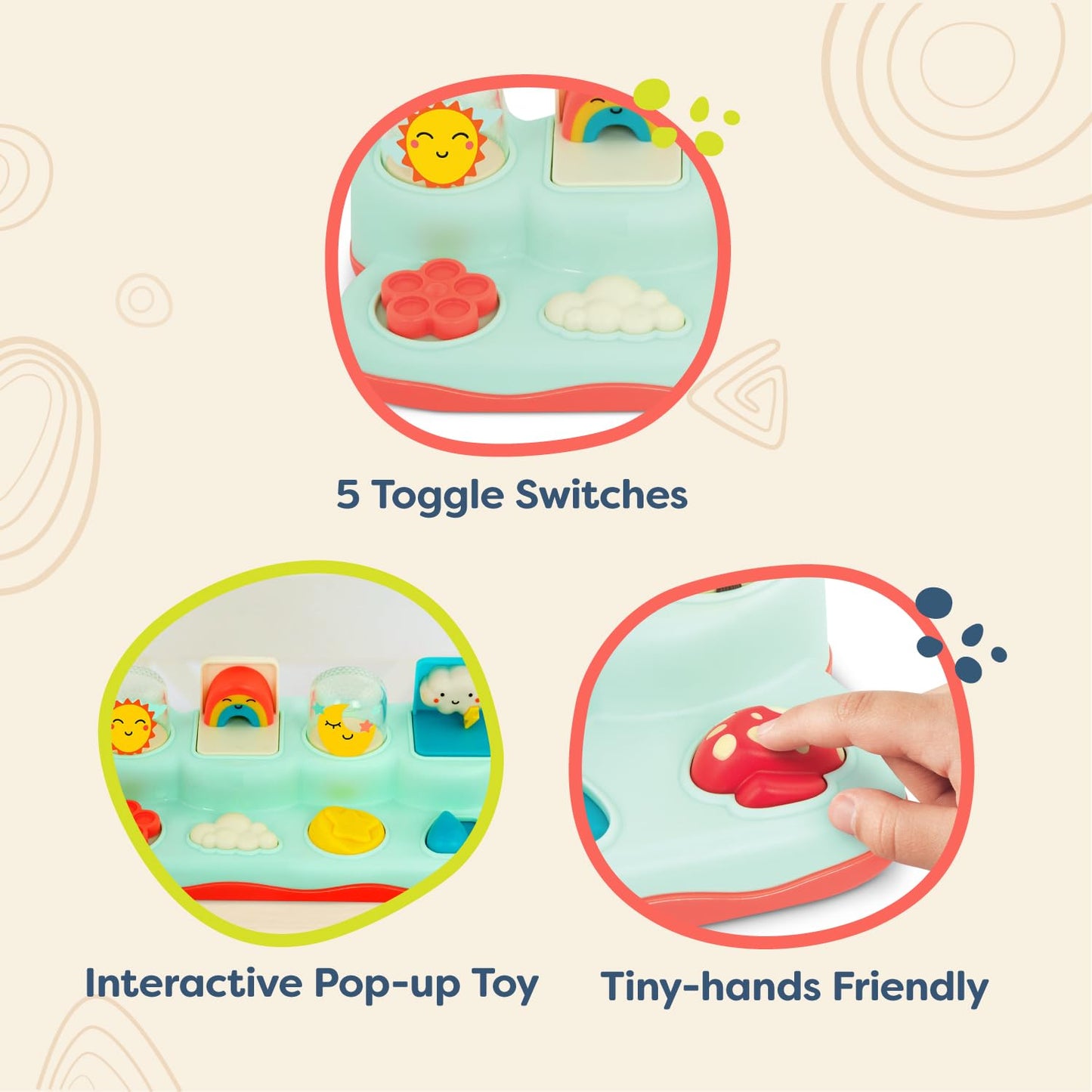 B. toys - Pop-Up Buddies - Cause and Effect Play - Learning Toys for Babies - Interactive Toy with Sun, Rainbow, Star - 18+ Months