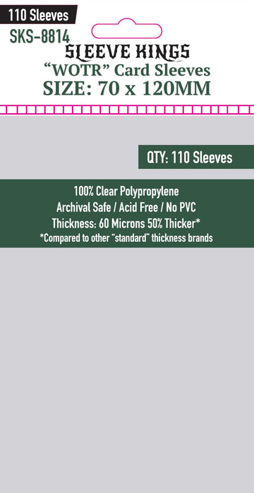 Sleeve Kings Standard Card Sleeves - 110 Count, Clear 60 Micron Thickness, Large Size (70 x 120 mm), Compatible with Cascadia & More - SKU: SKS-8814