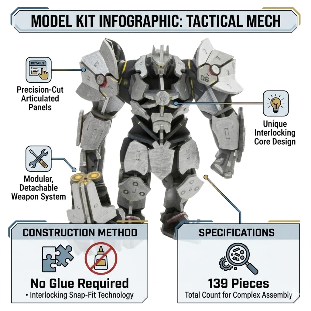 Overwatch Reinhardt 3D Wood Puzzle & Model Figure Kit (139 Pcs) w/Exclusive Poster - Build & Paint 3-D Video Game Replica Toy, No Glue Required - Gift