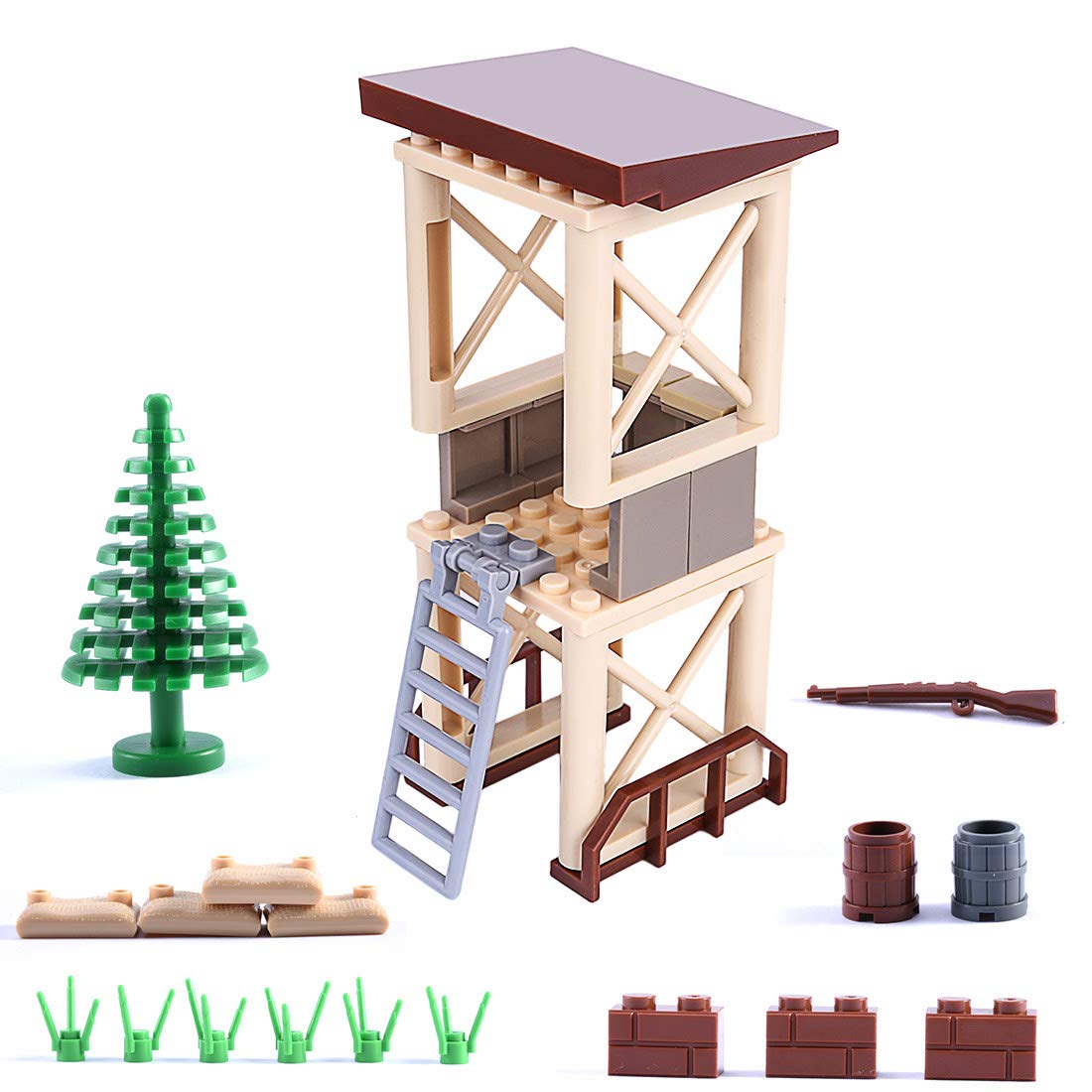 General Jim's Military Brick Building Set - Custom Building Blocks Battle Scene - Weapons, Forts, Walls, Lookout Towers, Sandbags, Trees and More