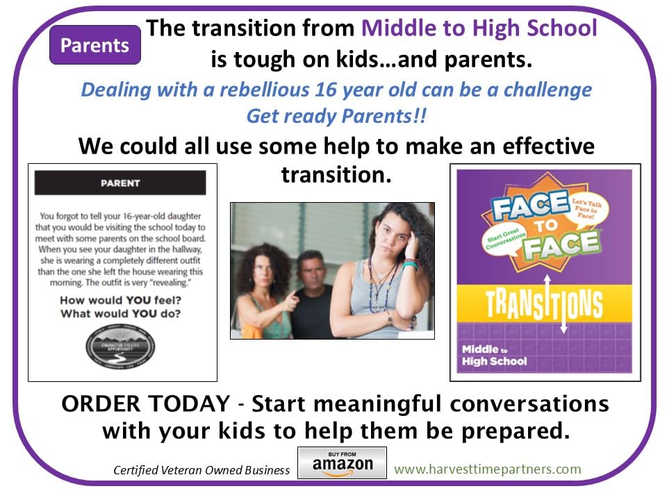 Harvest Time Partners Face to Face Transitions - Middle School to High School Conversation Game, Conversation Starters for Students, Parents,