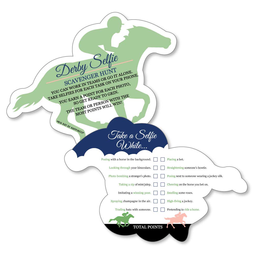 Big Dot of Happiness Kentucky Horse Derby - Selfie Scavenger Hunt - Race Party Game - Set of 12