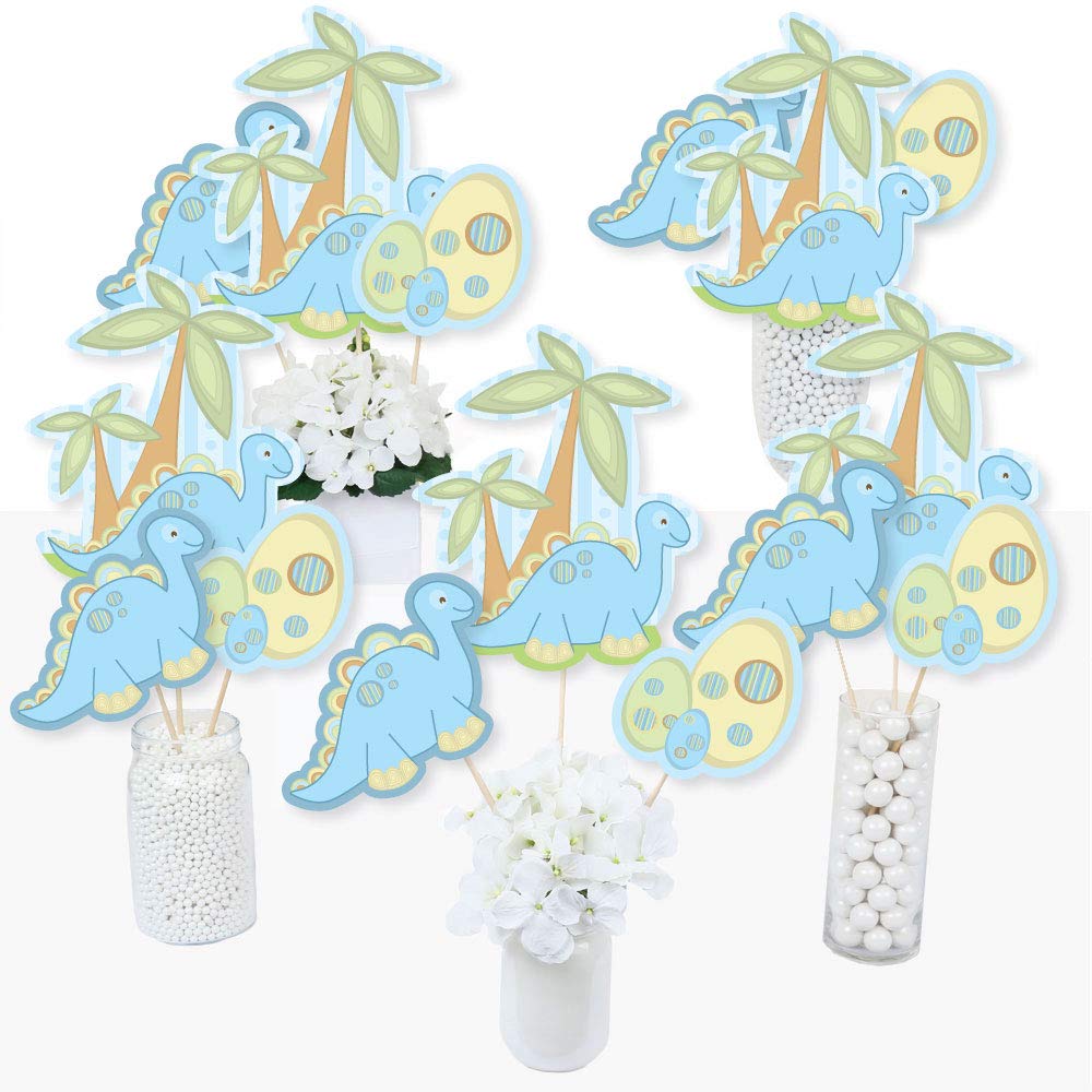 Big Dot of Happiness Baby Boy Dinosaur - Baby Shower, Birthday Party Centerpiece Sticks - Table Toppers - Set of 15