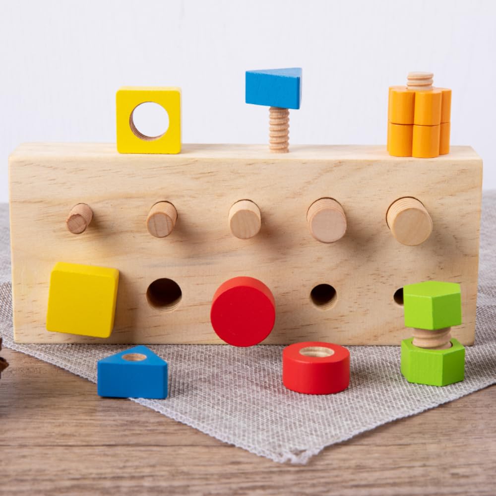 Gudong Children Nut Bolts Education Toys Montessori Color Shape Wooden Sensory Toy Kids Fine Motor Skill Screw Board Matching Cognition Game