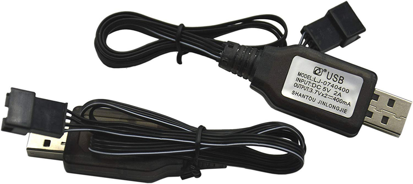 Blomiky 2 Pack 7.4V / 2 x 3.7V 400mA Lithium Battery Charger Cable with SM-4P 4 pin Plug for Old Version UDI001 UDI008 UDI009 and HJ808 HJ812 RC Boat