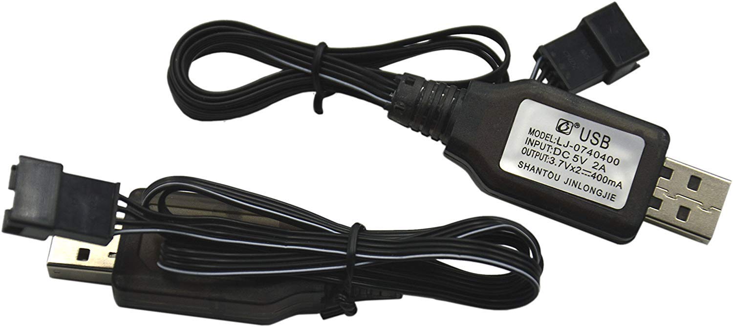 Blomiky 2 Pack 7.4V / 2 x 3.7V 400mA Lithium Battery Charger Cable with SM-4P 4 pin Plug for Old Version UDI001 UDI008 UDI009 and HJ808 HJ812 RC Boat