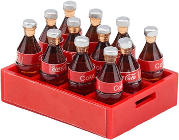 Dollhouse Miniature 12 Piece Soft Drink with Tray,1:12 Dollhouse Kitchen Accessories Miniature RC Car Coke Bottles with Tray - Resin Soft Drink Set