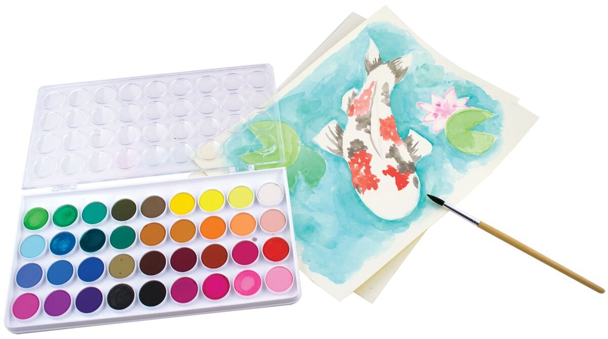 Ooly Lil' Watercolor Washable Paint Pods Set with Brush, 36 colors & 1 Paintbrush, Washable Watercolors in a Portable Case, School and Art Supplies