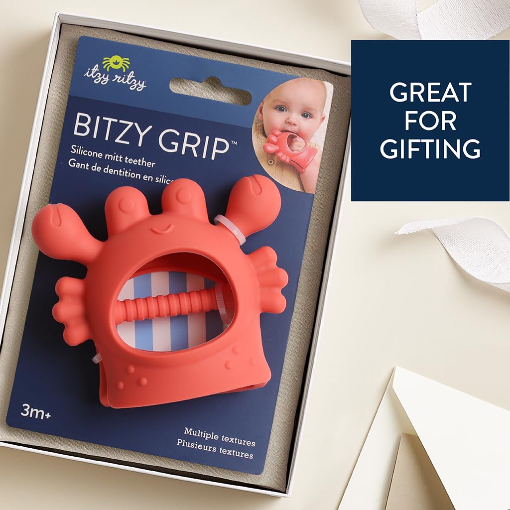 Itzy Ritzy Bitzy Grip Hand Teether - Silicone Teether for Babies - Developmental Teething Toy with Easy-to-Hold Hand Grip, Designed for Babies 3