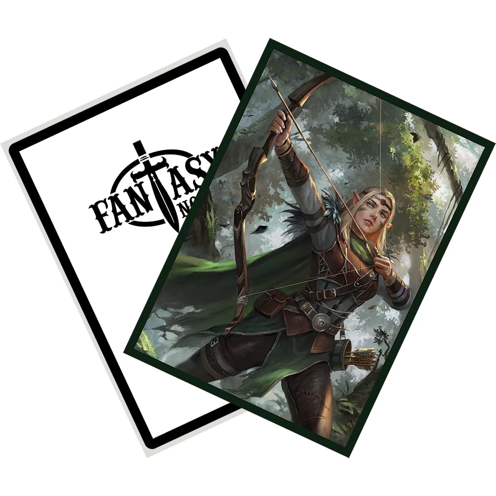 Fantasy North - Aelwyn Alorr - Wood Elf Ranger - 100 Textured Matte TCG Card Sleeves - Fits Magic MTG Commander Pokemon and Other Card Games - Playing