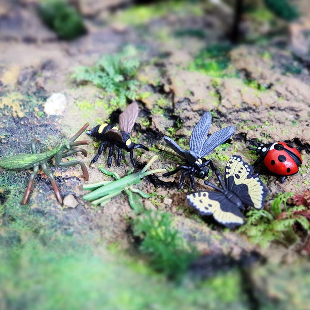 RCOMG 12 PCS Small Realistic Insects Figures Toys, Plastic Wildlife Animal Fake Bug Toys Halloween Party Favor School Project Bug Figurines Set
