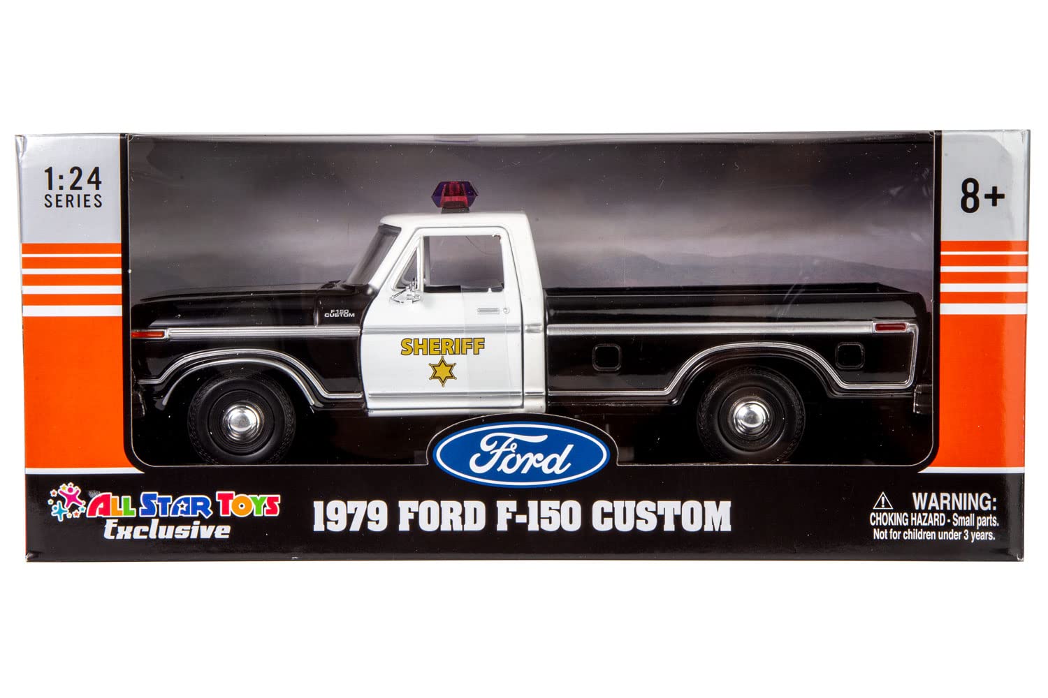 Motormax All Star Toys Exclusive 1979 Ford F-150 Sheriff Pickup Classic F150 Police Pick Up Truck 1:24 Diecast Collectible Model Car Black 76986