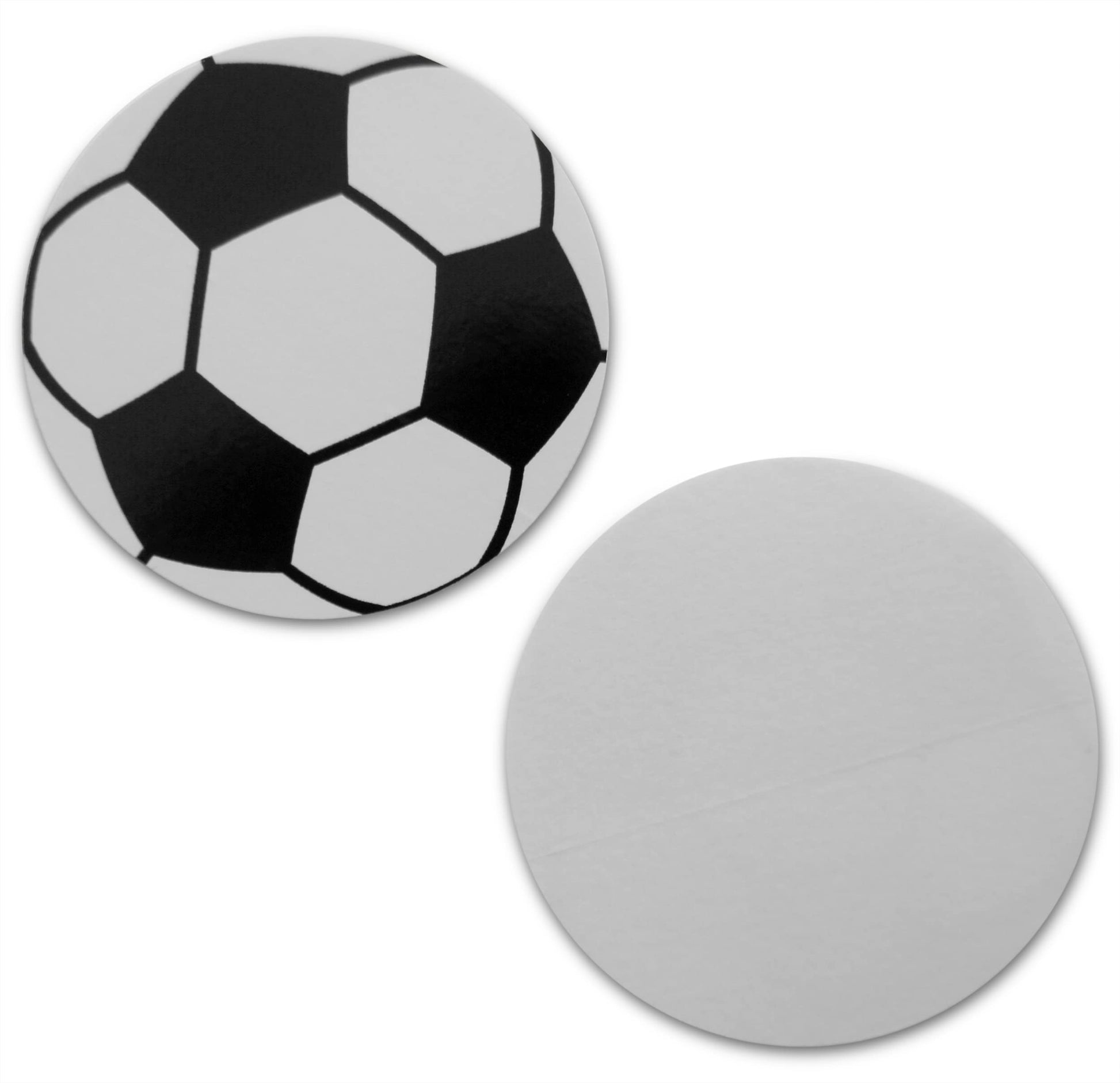 Novel Merk Soccer Sports Ball Vinyl Stickers - 2” Round Individual Decals for Laptop, Water Bottle, Phone, Party Favors, & Decor - Adheres to Clean