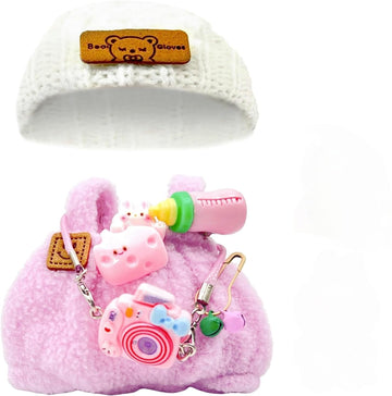 Doll Clothes for 17cm Dolls 4-Piece Set Knitted Hat Cute Clothe Suitable for Dolls Dress up, Keychain Accessories(NO Doll) (Pink)
