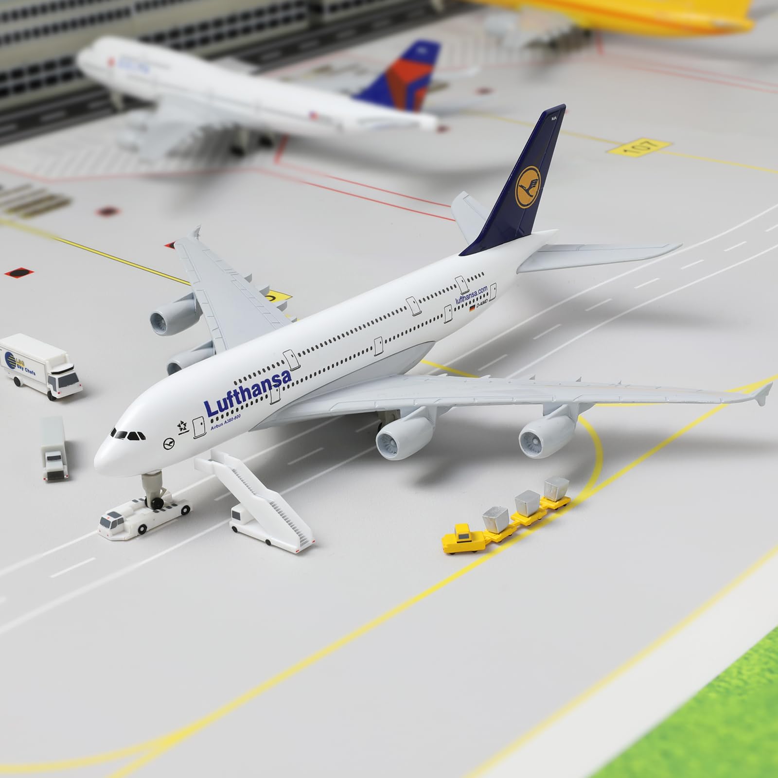 QIYUMOKE A380 German 1/300 Die-cast Metal Airplane Model Sky Jumbo a380 Model Plane with Stand (7.5 inches Long) for Aviation Enthusiast Gift or