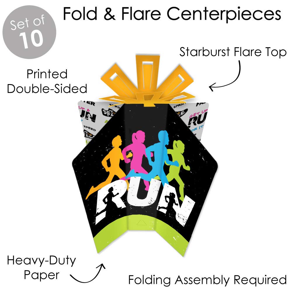 Big Dot of Happiness Set the Pace - Running - Table Decorations - Track, Cross Country or Marathon Party Fold and Flare Centerpieces - 10 Count