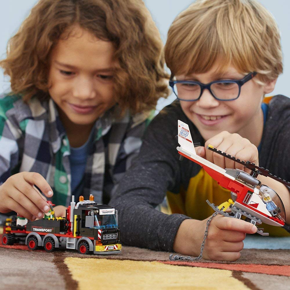 EGO City Heavy Cargo Transport 60183 Toy Truck Building Kit with Trailer, Toy Helicopter and Construction Minifigures for Creative Play (310 Pieces)