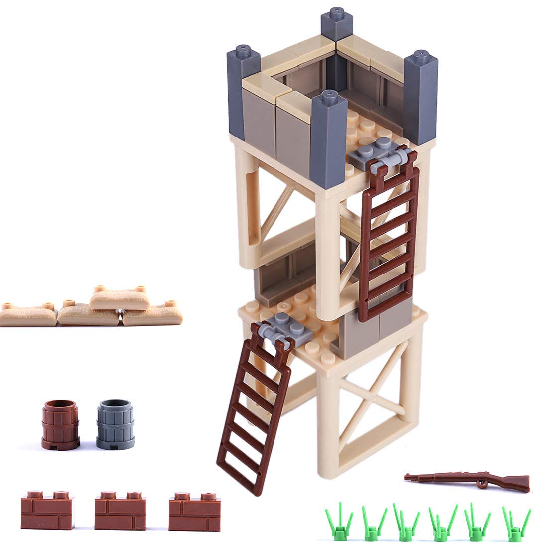 General Jim's Military Brick Building Set - Custom Building Blocks Battle Scene - Weapons, Forts, Walls, Lookout Towers, Sandbags, Trees and More