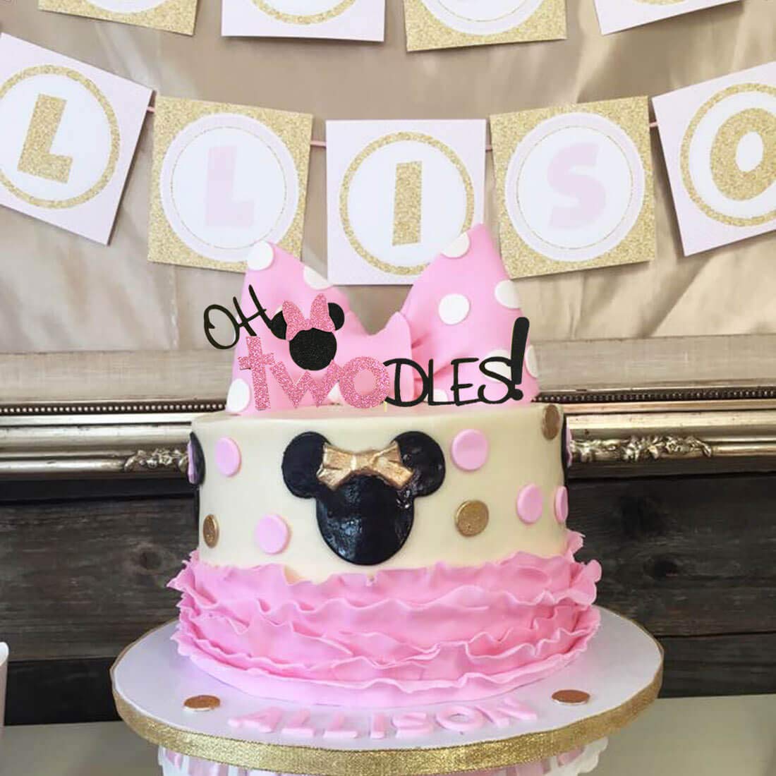 Oh Twodles Pink Cake Topper Second 2nd Birthday Party Supplies Decorations for Baby Girl Bday