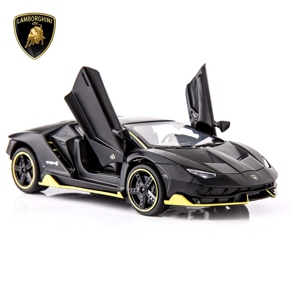 BDTCTK 1:32 Lambo LP770 Car Model Toy Child Sound and Light Pull Back Car Zinc Alloy Toys for Kids Boy Girl Gift (Black)
