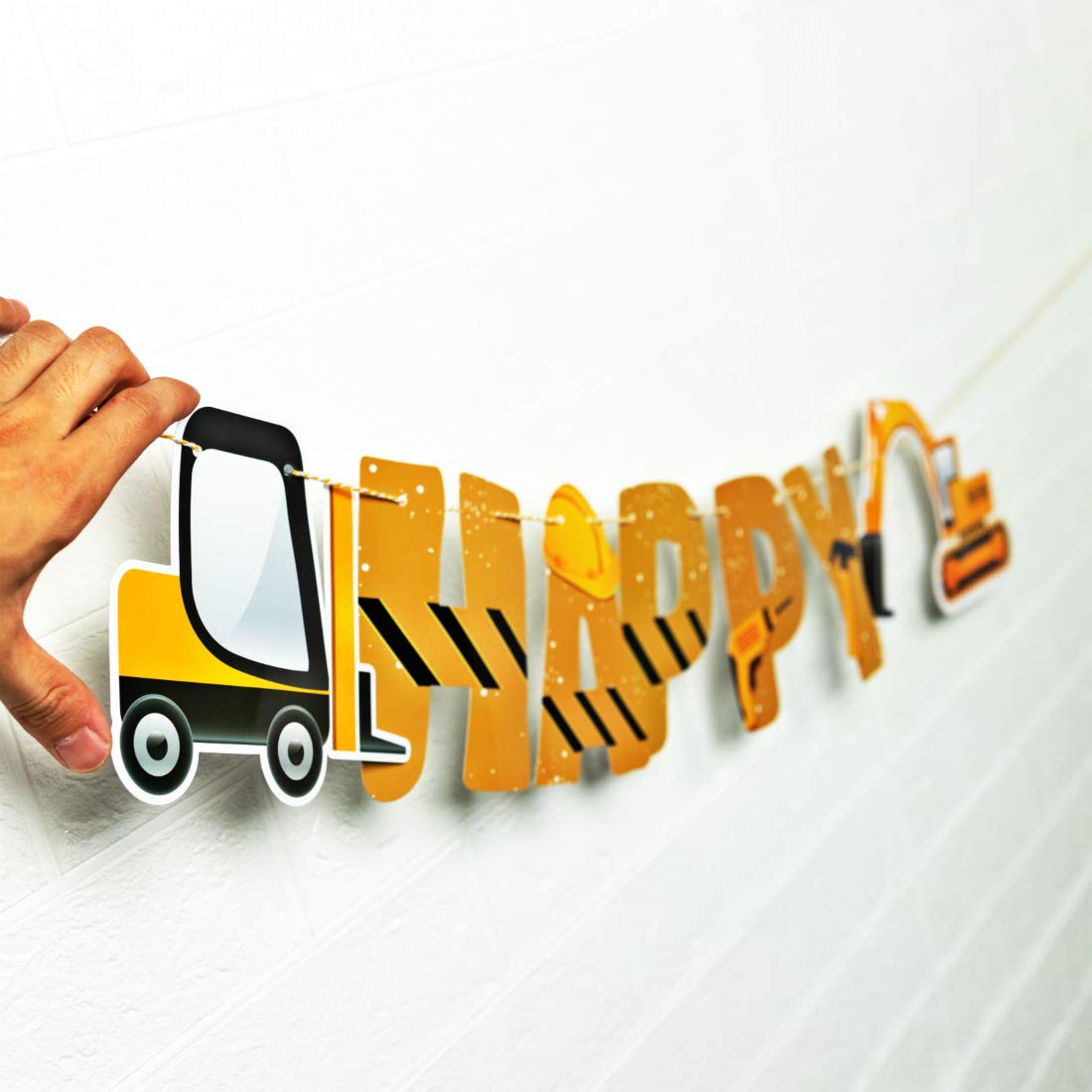 3 Packs Construction Happy Birthday Banner and Vehicle Truck Garland, Construction Party Supplies Decoration Set for Birthday Party, Baby Show