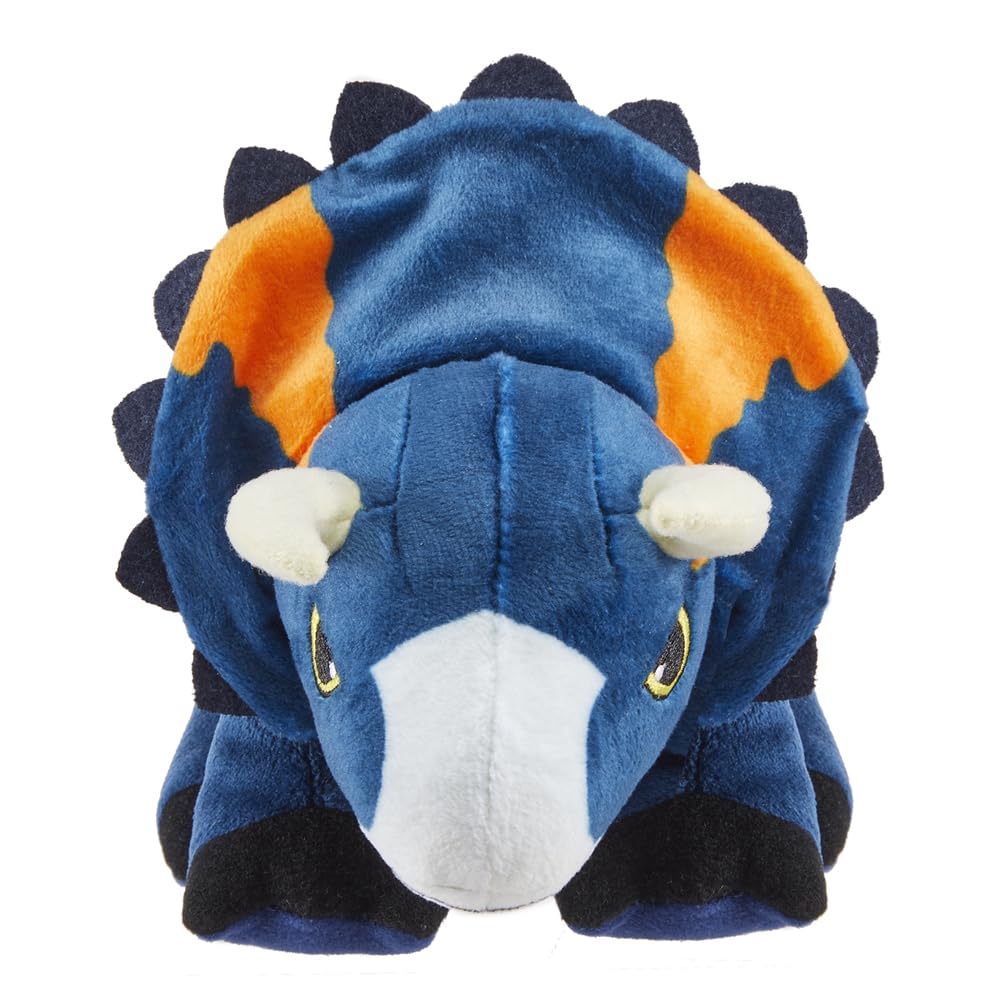 Plush Nasutoceratops Dinosaur Inspired by Jurassic World Dominion ~ Makes Dinosaur Roaring Sound ~ Blue and Orange ~ Approximately 9" Long ~