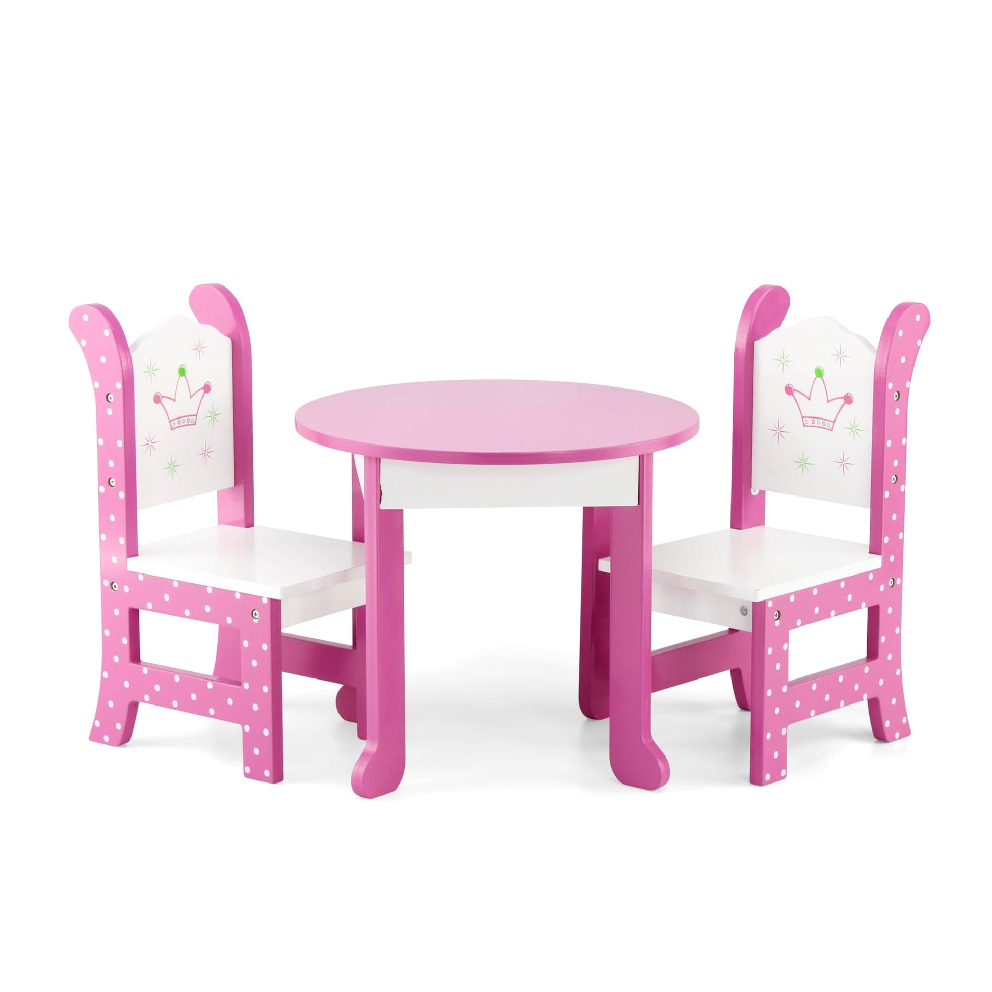 Emily Rose Wish Crown 18 Inch Doll Pink Dining Set Wooden Table & 2 Chairs
