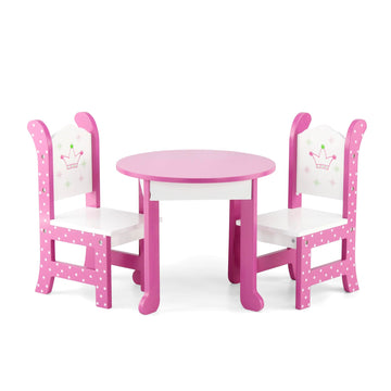 Emily Rose Wish Crown 18 Inch Doll Pink Dining Set Wooden Table & 2 Chairs