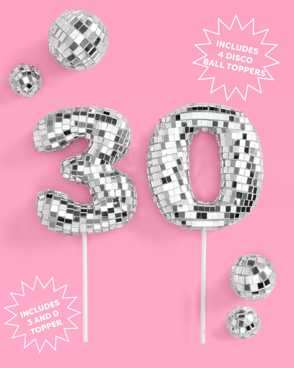 xo, Fetti 6pc 30th Birthday Disco Cake Topper | Groovy Bday Party Decor