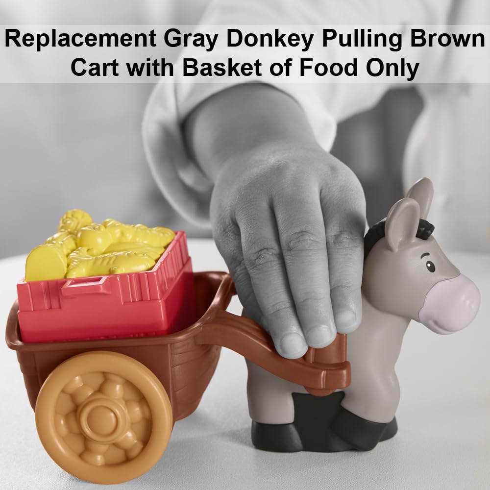 Replacement Parts for Fisher-Price Little People Christmas Manger Scene Nativity Set - HMX70 ~ Gray Donkey Pulling Brown Cart with Basket of Food ~