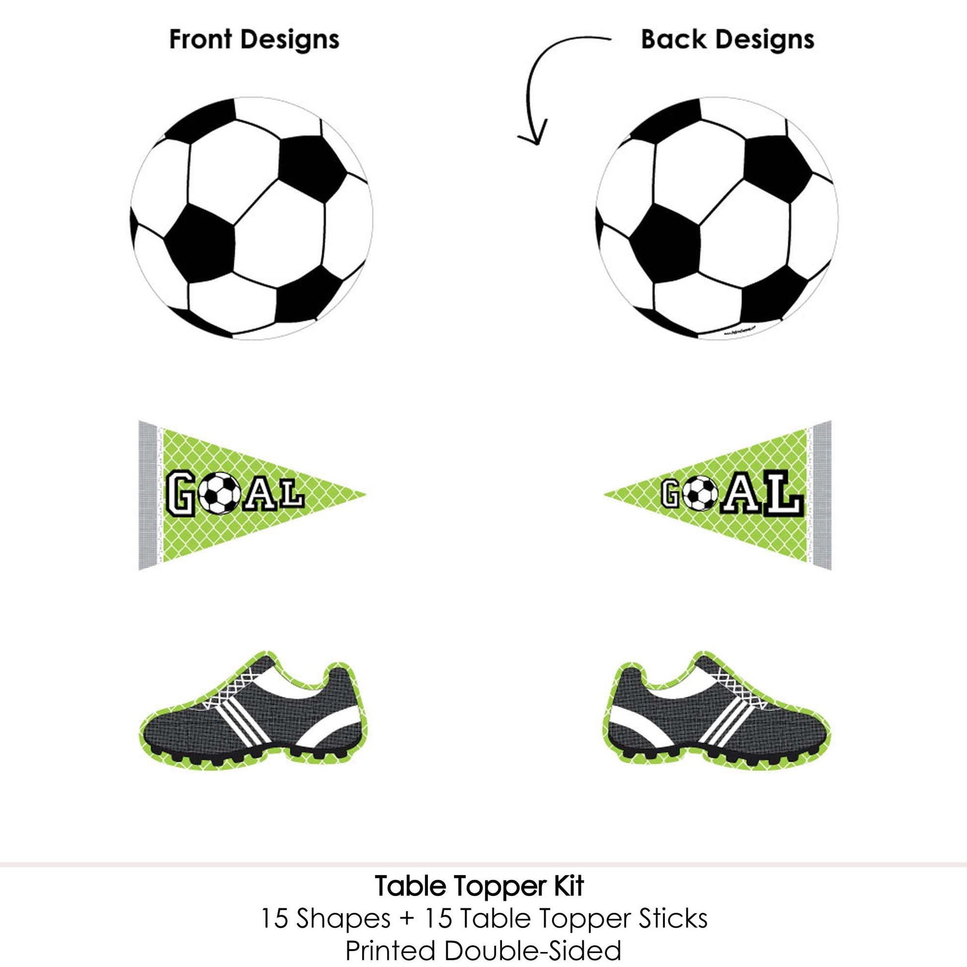 Big Dot of Happiness Soccer Party Centerpiece Decorations - 15-Piece Table Toppers Set, Sports Theme Baby Shower Birthday Party Decor, Soccer Ball