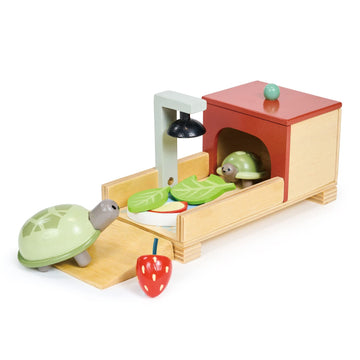 Tender Leaf Toys - Tortoise Pet Set - 10 Piece Wooden Animal Play Set with Mummy and Baby Tortoise, House, and Food - Great Add-on Pet Play Set