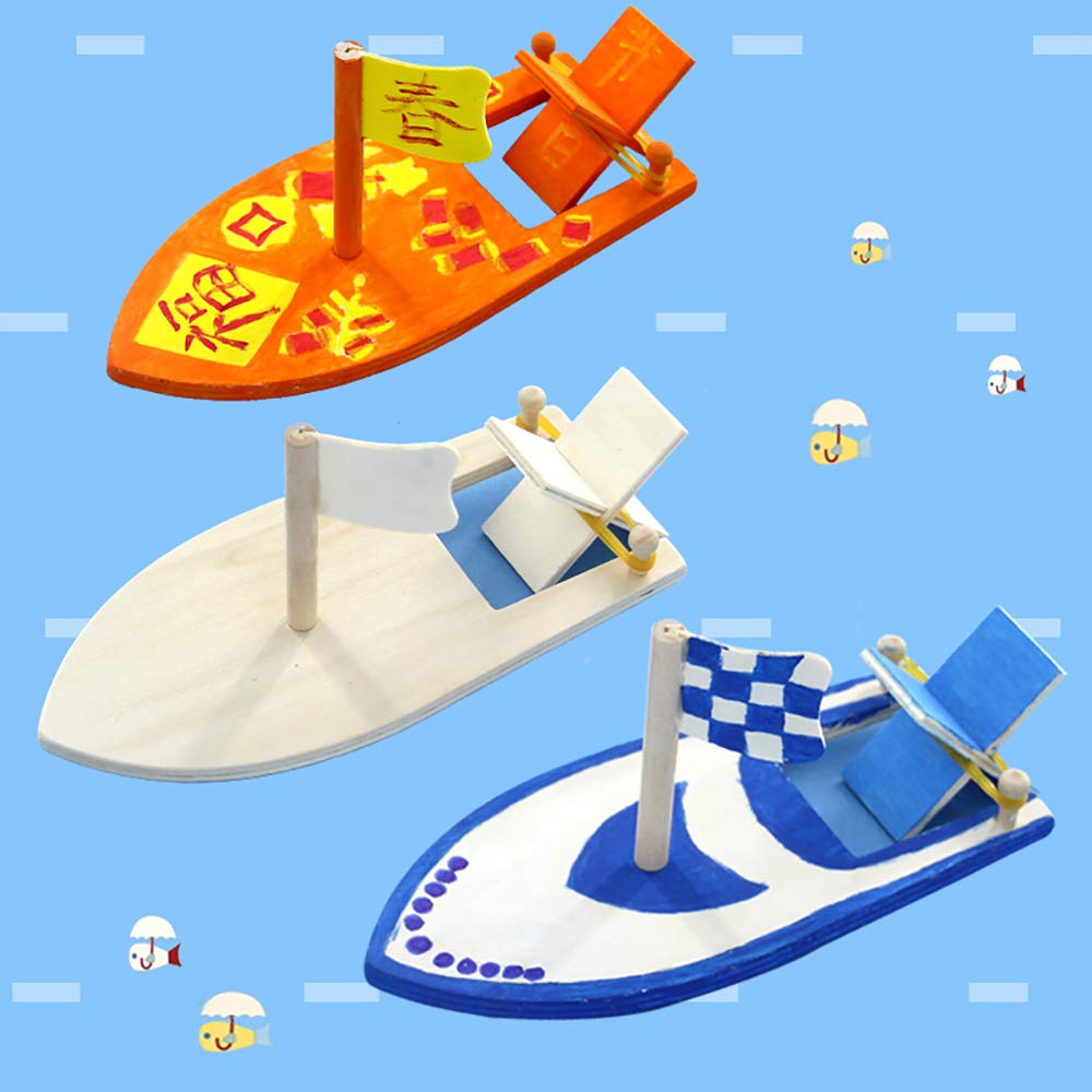 Yimaa 6 Pack DIY Wooden Sailboat Model Kits - Rubber Band Paddle Boat Toys for Kids - Handmade Craft Gift for School Projects
