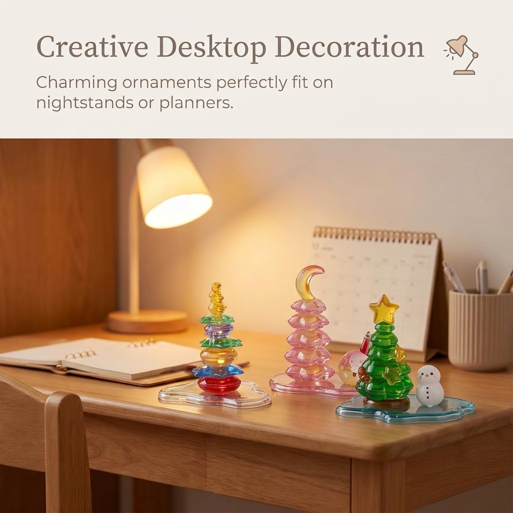 Crystal Stacked 3D Building Stickers, 8 Sets DIY Puffy Resin Decorative Stickers for Kids, Layered Kawaii Miniature Scene Craft Kit for Desktop