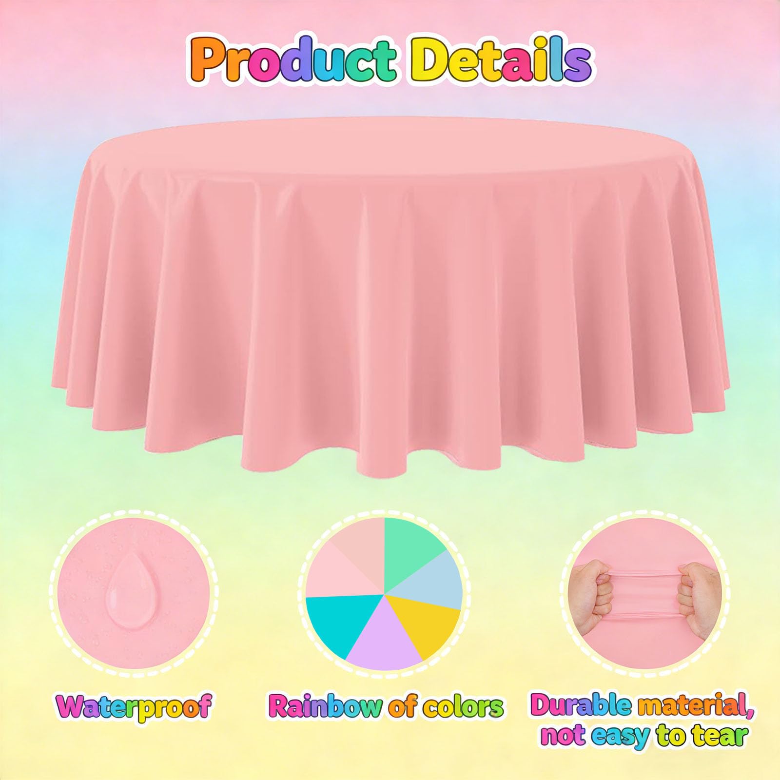 TUZIANAN 14-Pack Plastic Tablecloths, 84 Inch Round Disposable Table Covers, Pastel Rainbow Mix Color, for Baby Shower,Bridal,Wedding, Easter,Birthday