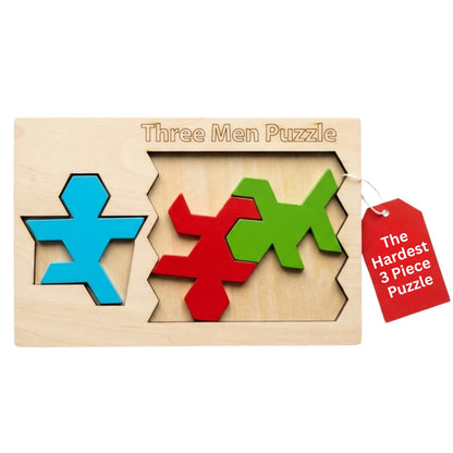 Palmetto Puzzle Works Three Men Wooden Brain Teaser Game Shape Challenge for Ages 14+ Educational Logic Game for Teens Adults STEM Wooden Puzzle Toy